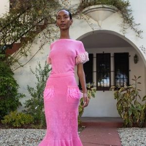 Pink short sleeved fringe-trimmed top NWT